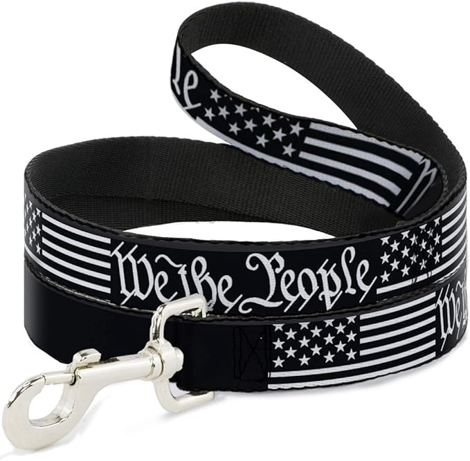 Dog Leash Americana Flag We The People Black White 4 Feet Long 0.5 Inch Wide
