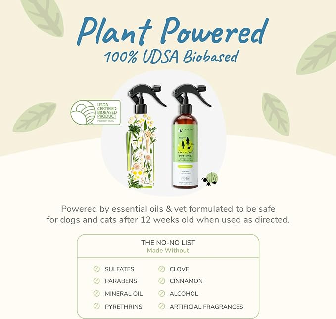 kin+kind Plant-Based Flea & Tick Spray for Dogs and Cats with Lemongrass - Essential for Flea & Tick Treatment - Flea Spray for Dogs and Cats - Pet Supplies 12 fl oz