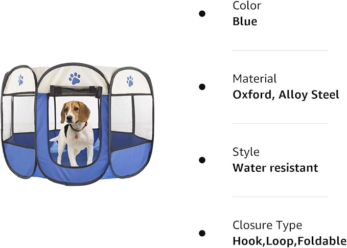 Pop-Up Pet Playpen - Indoor and Outdoor Dog Pen with Carrying Case - Portable Pet Enclosure for Dogs, Cats, and Other Small Animals by PETMAKER (Blue)