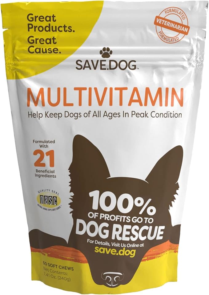 Chewable Dog Multivitamin - Dog Vitamins and Supplements – with Amino Acids and Antioxidants to Support Immunity Energy and Wellness - Dog Supplement with a Cause (60 Chews)