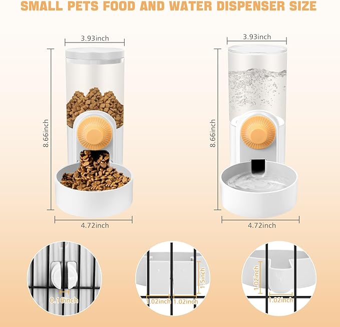 Hanging Cage Automatic Small Pet Food Bowl Water Bottle Dispenser, 1L Auto Gravity Pet Feeder and Waterer Set Kennel Feeding Station Crate Feeder Dish for Puppy Cats Rabbit Ferret (White)