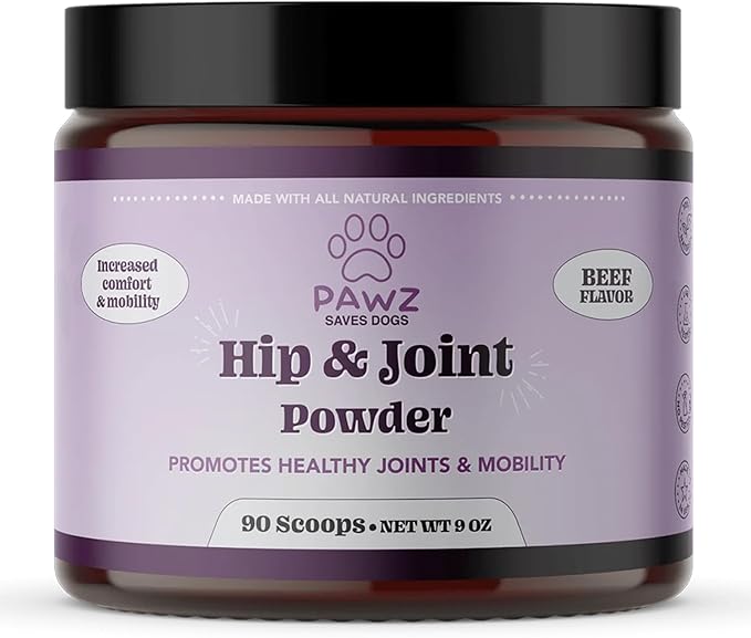 PAWZ Hip & Joint Supplement Powder for Dogs - 90 Scoops Brisket Flavor - Joint Mobility & Flexibility - Mussel, Glucosamine, Chondroitin, Msm, Vitamin E with Natural Flavors - Suitable for All Dogs