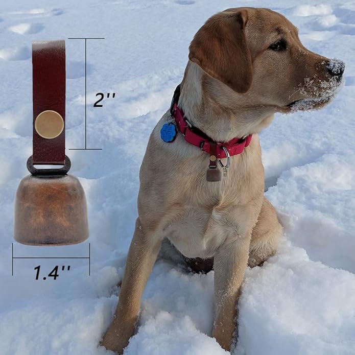 Dog Collar Bell Pet Bells Tracker Noise Maker Anti-theft Bell with Leather Button Strap and Pet Anti- Lost Silver Pendant ID Tags (2Sets)