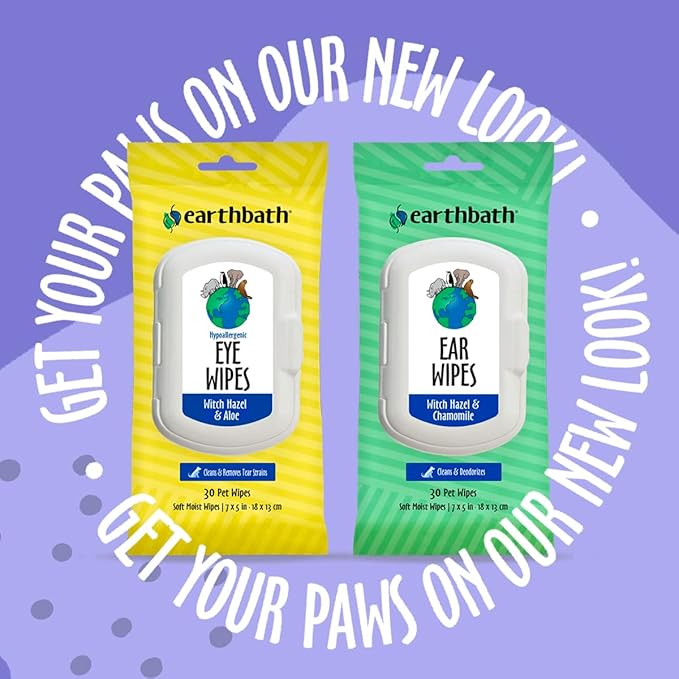 earthbath, Dog Ear Wipes - Gentle Dog Ear Cleaner, Best Pet Wipes for Dogs & Cats, Made in USA, Cruelty-Free Dog Wipes, Keep Your Pet's Ears Naturally Clear & Infection Free - 25 Count (1 Pack)