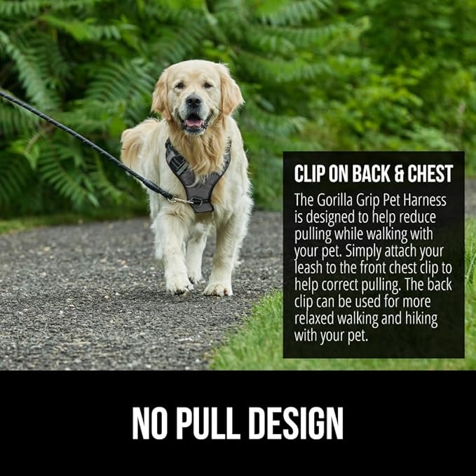 Gorilla Grip Comfortable Durable Dog Harness with Handle, Pet Leash Clips on Chest or Back for Walking, Padded Mesh Pets Vest, Adjustable Reflective Straps, Puppy Training, Gray