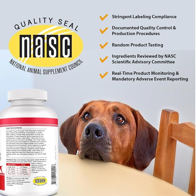 PHS Joint MAX Triple Strength (TS) Chewable Tablets for Dogs - Glucosamine, Chondroitin, MSM - Vitamins, and Antioxidants - Hip and Joint Pain Relief and Support Supplement - Made in USA - 120 Tablets