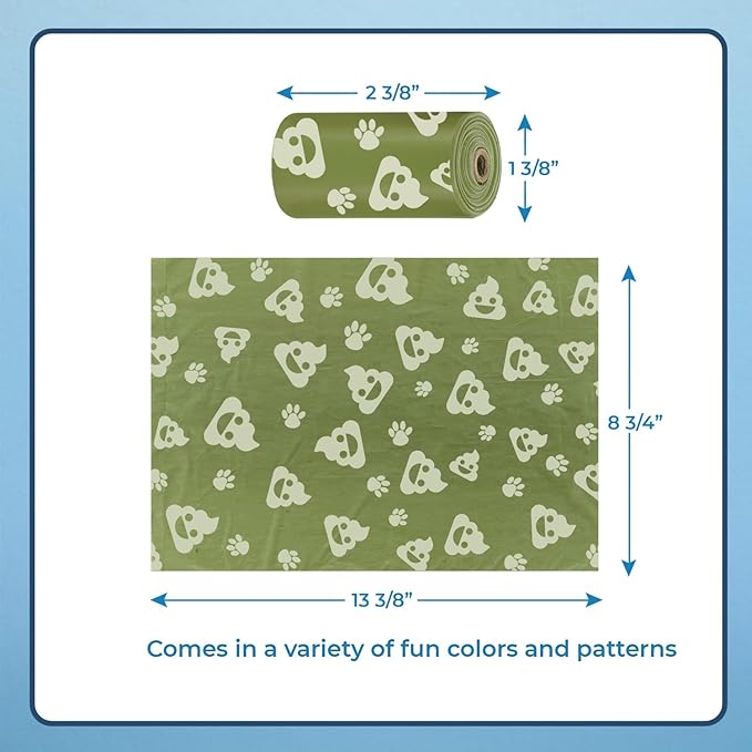 Best Pet Supplies Dog Poop Bags (150 Bags) for Waste Refuse Cleanup, Doggy Roll Replacements for Outdoor Puppy Walking and Travel, Leak Proof and Tear Resistant, Thick Plastic - Green with Poop Emoji