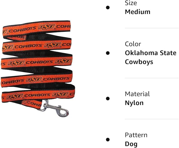 Pets First Collegiate Pet Accessories, Dog Leash, Oklahoma State Cowboys, Medium