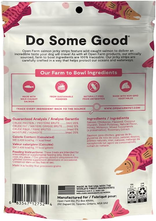 Open Farm Dehydrated Grain-Free Dog Treats, Gently Cooked Recipe with Natural Simple Ingredients and No Artificial Flavors or Preservatives (6 Pack Salmon Jerky)