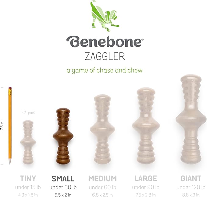 Benebone 2-Pack Maplestick/Zaggler Durable Dog Chew Toys, Real Maplewood, Real Bacon, Made in USA Small