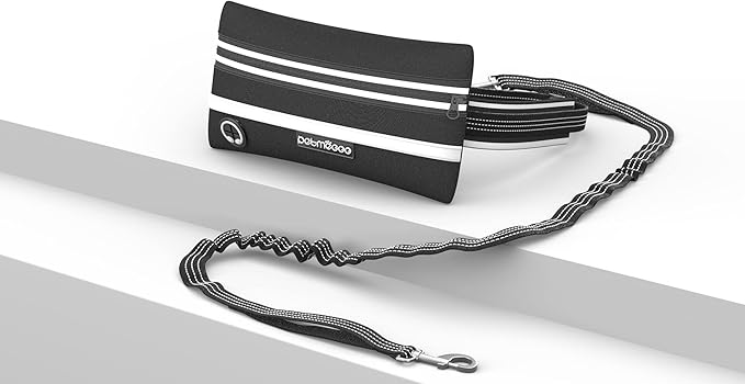 Hands Free Dog Leash with Zipper Pouch, for Medium and Large Dogs, 4Ft 6 Ft, Waist Leash for Dog, Durable Bungee for Walking, Jogging, and Running Your Dog (Large, 25-120 lbs, Black)