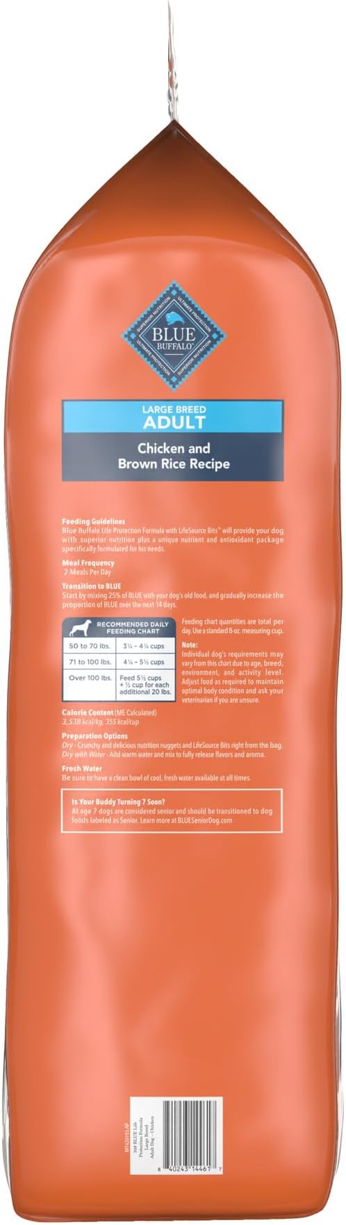 Blue Buffalo Life Protection Formula Natural Adult Large Breed Dry Dog Food, Chicken and Brown Rice 34-lb