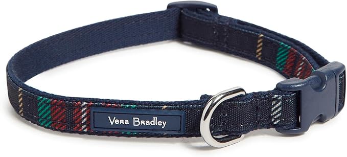 Vera Bradley Women's Recycled Lighten Up Water-repellent Adjustable Pet Collar, Tartan Plaid, Small
