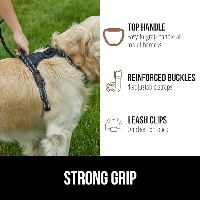 Gorilla Grip No Pull Comfortable Durable Dog Harness with Handle, Pet Leash Clips on Chest or Back for Walking, Padded Mesh Pets Vest, Adjustable Reflective Straps, Puppy Training, Black