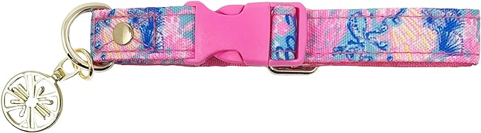 Lilly Pulitzer Adjustable Puppy Dog Collar, Cute Heavy Duty Canvas Collar with Snap Closure and Ring for Leash/Tag, Splendor in The Sand (M/L)