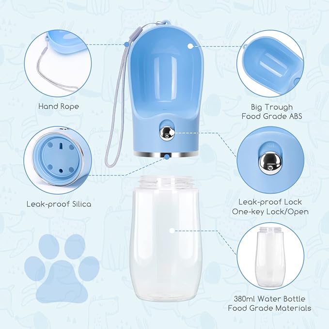 Nobleza Dog Water Bottle, Leak Proof Portable Pet Water Bottle Dispenser BPA-Free Puppy Water Bottle for Outdoor Walking, Hiking, Travel, Food Grade Plastic (12.8oz, Blue)