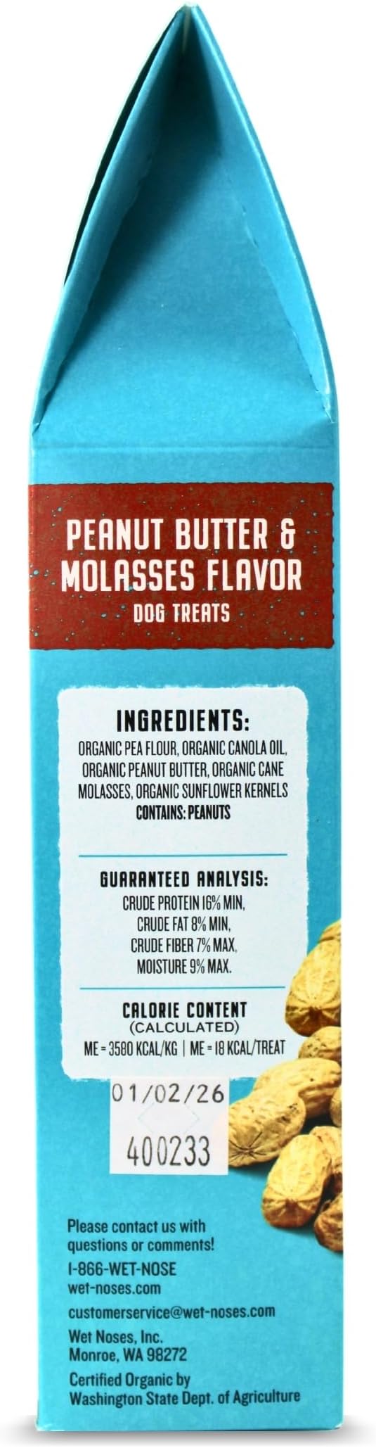 Grain-Free Organic Crunchy Dog Treats – for All Pet Sizes, Breeds – All-Natural Treat – 100% Human-Grade – Delicious Snacks for Dogs – Grain Free - Peanut Butter Molasses, 2 X 14oz Box