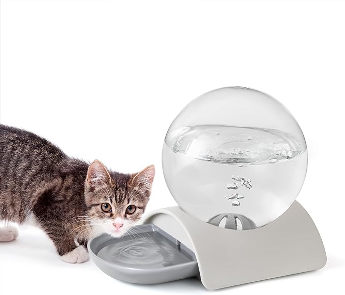Pet Water Dispenser, 2.8L Automatic Gravity Cat Water Dispenser for Cats, Dogs & Rabbit, Detachable Cat Dog Water Dish Feeder with Spherical Waterer Bubble, Grey