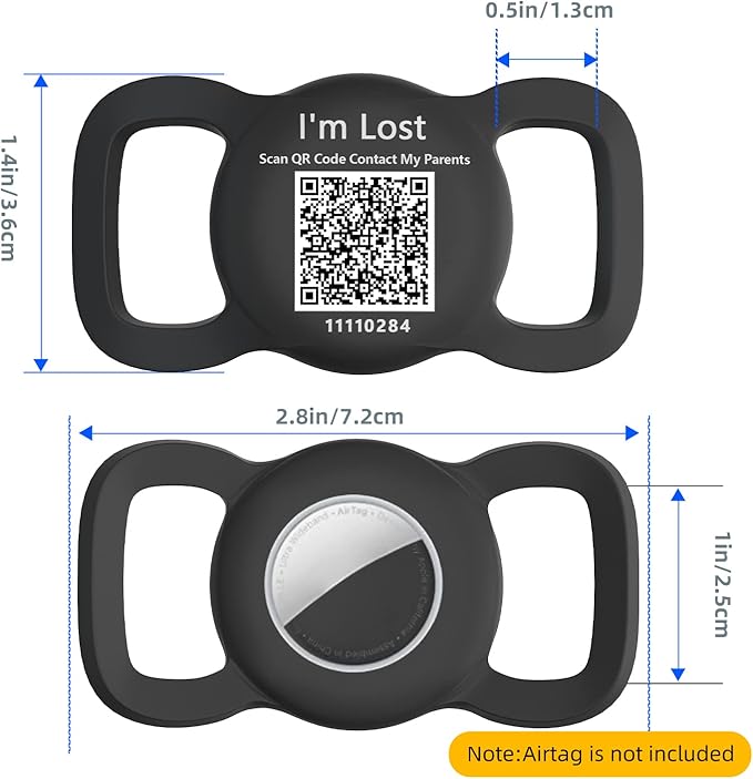 Dog Airtag Holder with QR Code Pet ID Tags,Airtag Dog Collar Holder Dog Tags Personalized Pet Online Profile for Pet Collar,Cat Dog Collar Airtag Holder Cat Dog Name Tag for Pets (Black)