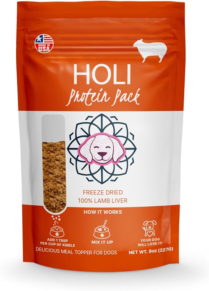 HOLI Lamb Liver Dog Food Topper - Single Ingredient, Human-Grade - Freeze Dried Dog Food Toppers and Flavor Enhancer for Picky Dogs – Grain Free – 100% All Natural - 8oz