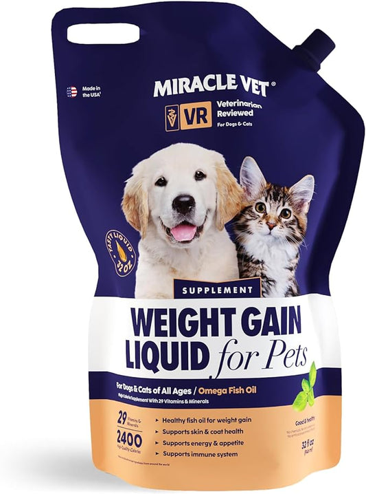 High-Calorie Weight Gainer for Dogs & Cats - Multivitamin Nutritional Supplement Gel, Omega Fish Oil, Calcium - Puppy, Senior, Prenatal Cat & Dog Vitamins, Supplements for Weight Gain