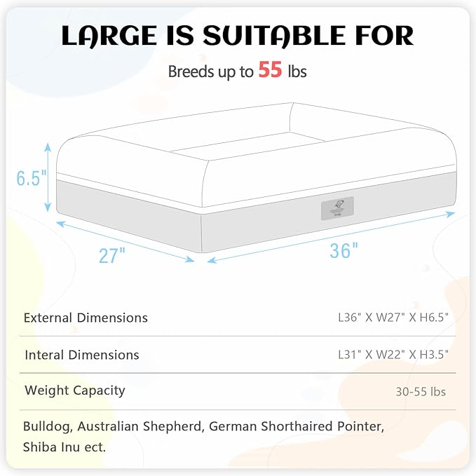 Large Dog Bed, Brown Orthopedic Dog Bed, Waterproof Dog Bed with Removable Cover, 4-Sides Removable Bolster Dog Soft Sofa Bed with Nonskid Bottom, Washable Dog Beds for Large Dogs