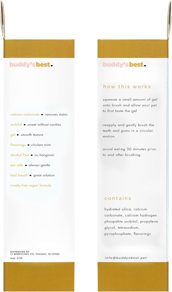 Buddy's Best Dog Dental Care, Dogs Toothpaste, Oral Care Gel for Teeth Cleaning & Fresh Breath, Formulated for Pets as Young as 8 Weeks, 2Oz