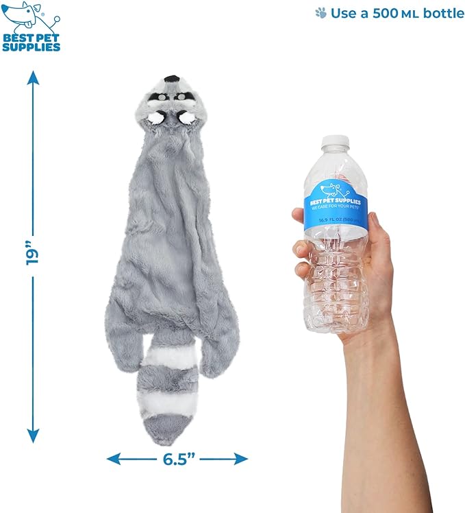 Best Pet Supplies Stuffing Free Squeaky Dog Toys for Small Dogs, Medium Dogs, and Large Dogs, Durable, Best Dog Chew Toy for Teething Puppy, Indoor Play, Holds Plastic Bottle - Raccoon, Medium