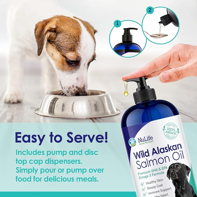 100% Pure Wild Alaskan Salmon Oil for Dogs, Omega 3 Dog Fish Oil Liquid, Skin and Coat Supplement for Shedding, Dry Itchy Skin and Allergies, All Natural EPA + DHA Fatty Acids, 32 oz Pump Bottle