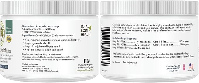 Wholistic Pet Organics Sea Coral: Organic Sea Coral Calcium Dog Supplement - Natural Source of Calcium for Dogs Teeth and Bone Health - Natural Marine Coral Calcium Vitamins for Dogs