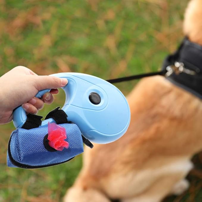 SLSON Pet Waste Bag Dispenser Zippered Pouch,Portable Dog Poop Bag Holder Leash Attachment Lightweight Fabric Bags (Blue)