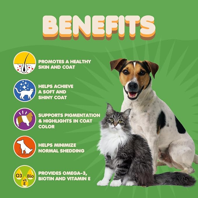 Skin and Coat Supplement with Fish Oil and Omega 3 for Dogs and Cats - Dog Itch Relief Pet Supplement for Shedding, Dry Itchy Skin and Allergies - Dog Allergy Treatment Vitamins (60 Chewable Tablets)