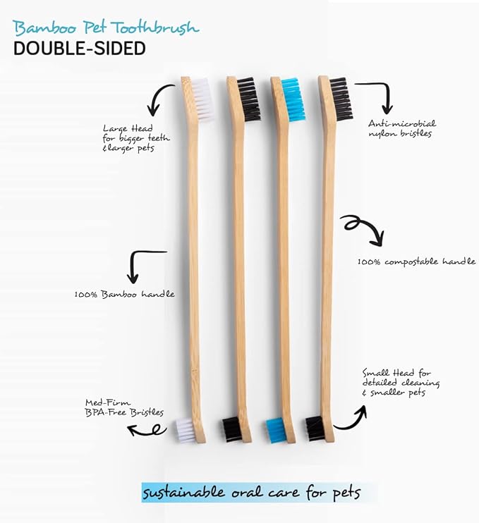 Mighty Mutt Bamboo Pet Toothbrush – Double-Sided Dog Toothbrush | Easy to Use for Dog Teeth Cleaning | Pet Friendly | Soft, Gentle Dog Tooth Brush for Any Size Breed – 4 Pack