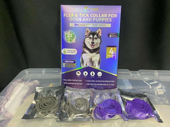 4 Pack Flea Collar for Dogs, 8 Months Flea and Tick Collar for Dogs Puppies, Flea and Tick Prevention for Dogs, Adjustable Waterproof Dog Flea Collar, Dog Flea and Tick Treatment-Gray Purple