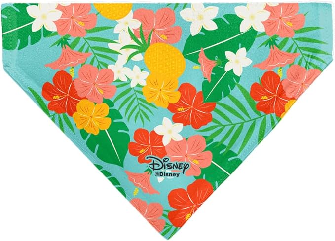 Disney Pet Bandana Lilo and Stitch Stitch Hang Loose Pose Floral Collage Blue Slip On Collar Bandana Only