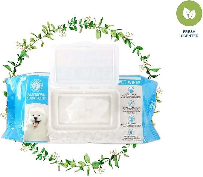 American Kennel Club AKC Dog Wipes for Cleansing & Deodorizing great for Face, Ears, Paws, Body, & Butt - Fresh Scented - 100pk