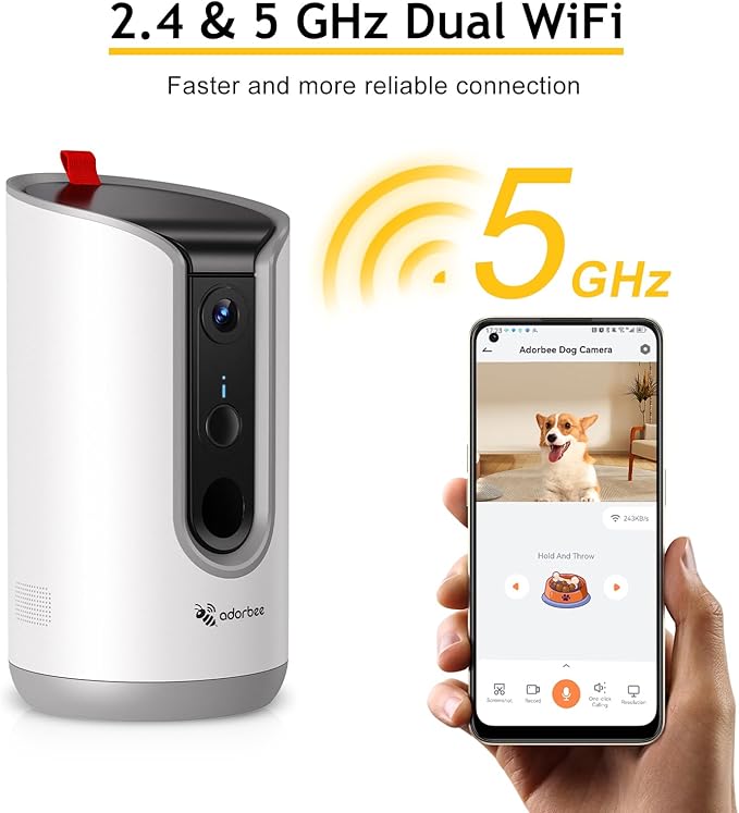 Pet Camera Dog Treat Dispenser: 2K Video Two Way Audio 360 Automatic Tracking for Cat Dogs - 5g WiFi Remote View and Bark Alert on Phone App Compatible with Alexa & Google Assistant