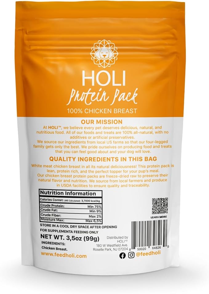 HOLI Freeze Dried Chicken Dog Food Topper - Single Ingredient, Human-Grade Lean Chicken Breast - Dog Food Flavor Enhancer for Picky Dogs – 100% All Natural - 3.5oz