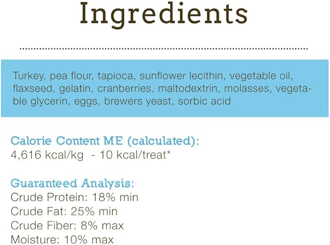 Herbsmith Smiling Dog Treats - Soft and Chewy Dog Treats for Senior Dogs - Dog Training Treats Turkey, Flax, and Cranberry Treats for Dogs - 8 oz