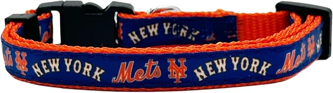 MLB CAT Collar New York Mets Satin Cat Collar Baseball Team Collar for Dogs & Cats. A Shiny & Colorful Cat Collar with Ringing Bell Pendant