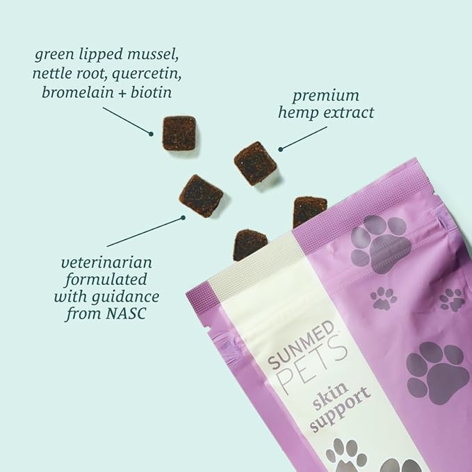 Skin Support Dog Allergy Relief Chews with Nettle, Quercetin & Green-Lipped Mussel - Natural Seasonal Dog Allergy Chews to Soothe Skin & Support Health, 40 Count
