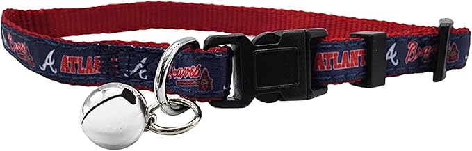 MLB CAT Collar Atlanta Braves Satin Cat Collar Baseball Team Collar for Dogs & Cats. A Shiny & Colorful Cat Collar with Ringing Bell Pendant