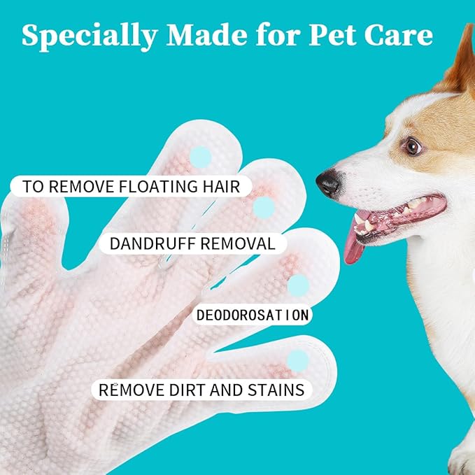 Pet Cleaning & Grooming Glove Wipes, Hypoallergenic Dog Deodorising Bath Wipes, Easy Dry Cleaning Gloves Cat Wipes, Nourishing Fur Wipes, For Grooming Between Baths & Daily Care, Travelling (6 PCS )