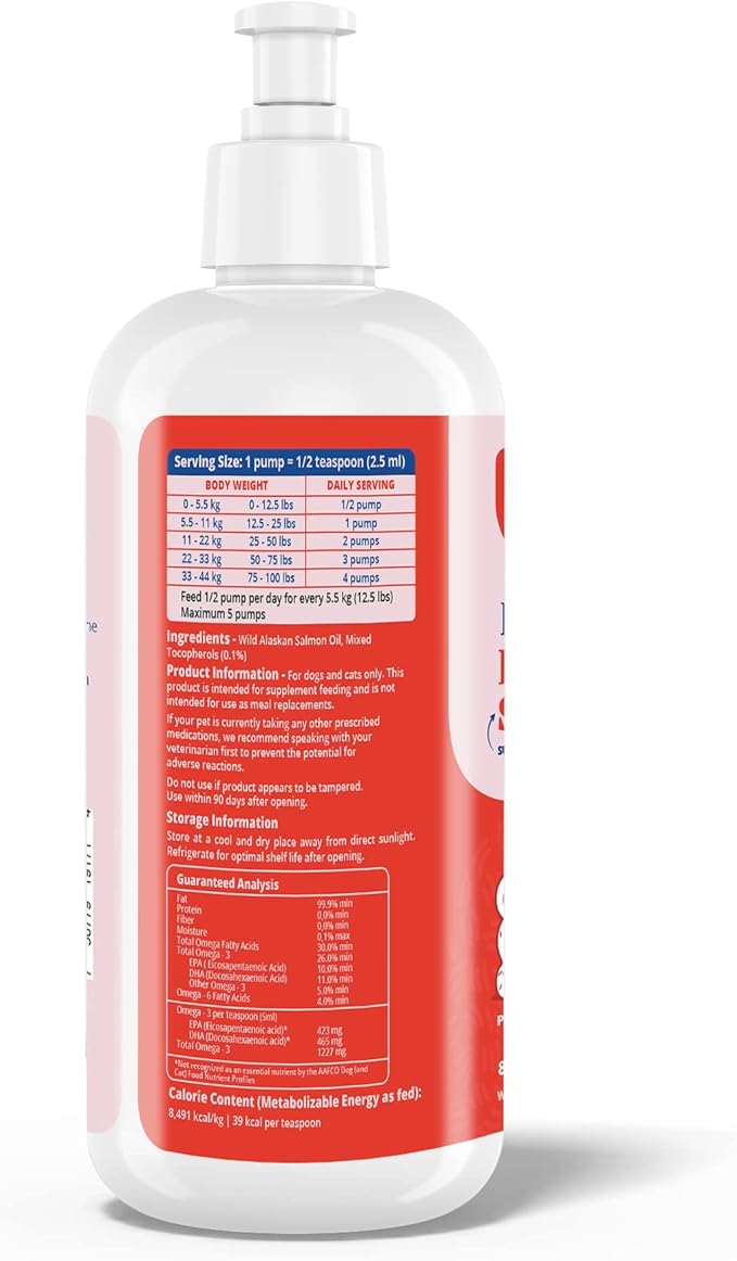 Pure Wild Alaskan Salmon Oil for Dogs and Cats - 8oz, Premium Omega 3 Supplement Fish Oil, Dog Vitamins and Supplements for Skin and Coat, Joint Support, Immune Support and Allergy Relief