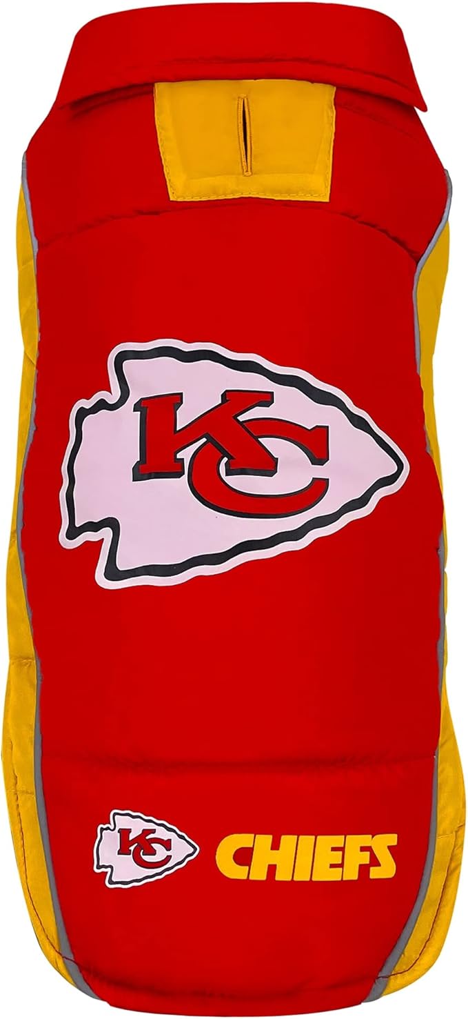NFL Kansas City Chiefs Puffer Vest for Dogs & Cats, Size Large. Warm, Cozy, and Waterproof Dog Coat, for Small and Large Dogs/Cats. Best NFL Licensed PET Warming Sports Jacket