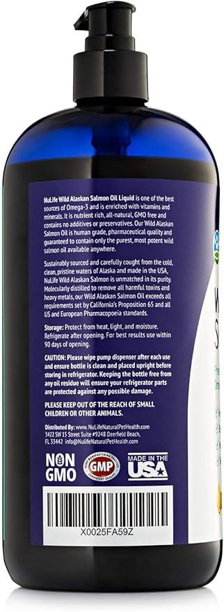 100% Pure Wild Alaskan Salmon Oil for Dogs, Omega 3 Dog Fish Oil Liquid, Skin and Coat Supplement for Shedding, Dry Itchy Skin and Allergies, All Natural EPA + DHA Fatty Acids, 32 oz Pump Bottle