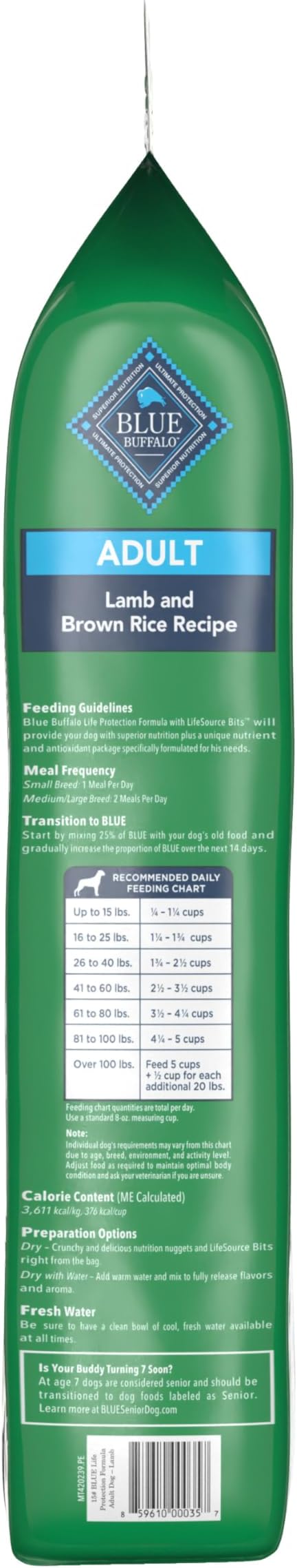 Blue Buffalo Life Protection Formula Natural Adult Dry Dog Food, Lamb and Brown Rice 15-lb