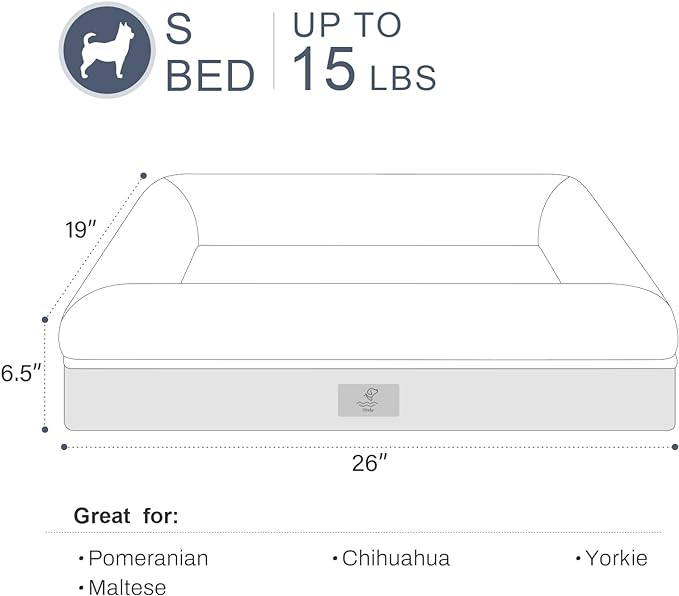 Small Dog Bed, Orthopedic Dog Bed with Waterproof Cover, Removable Memory Foam Bolster Dog Soft Sofa Bed with Nonskid Bottom, Pet Bed with Washable Cover