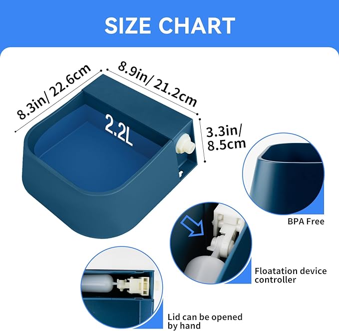 Enjoying Dog Automatic Waterer Bowl 2L Outdoor/Indoor Auto Pet Water Dispenser Float Valve Livestock Waterer for Dog Cat Chicken
