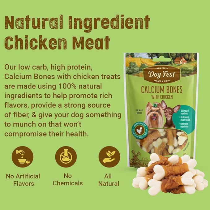 Calcium Bones with Chicken (Pack of 3) – Made with Natural Chicken Meat & Ingredients - High Protein Chicken Treats for Dogs – Chicken and Calcium Bones - No Artificial Flavors & Preservatives